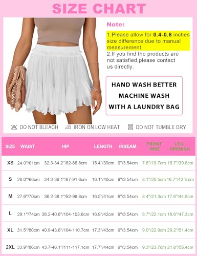 Women's Flowy Shorts Casual Linen Boho Ruffle Mini Skirts Pleated High Waist Cute Butterfly Skorts with Pockets Summer Trendy