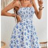 Women's Boho Floral Print Sleeveless Sundress Ruched Bust Flare Hem Vacation Cami Short Dress
