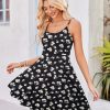 Women's Summer Dress Adjustable Spaghetti Strap Floral Mini Casual Dress with Pockets Fit & Flare Beach Sundress