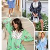 Womens Casual Floral Mini Dress 2025 Fall Long Sleeve V Neck Patchwork Loose Boho Shirt Dresses