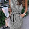 Womens 2025 Summer Sleeveless Striped T Shirt Dress Casual Crew Neck Tie Waist Mini Dresses