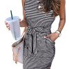 Womens 2025 Summer Sleeveless Striped T Shirt Dress Casual Crew Neck Tie Waist Mini Dresses
