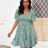 Womens Cute Floral Smocked V Neck Flutter Sleeve Sundress with Pockets Casual Spring Summer Dresses for Women 2025