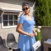 Women's Sexy Square Neck Short Sleeve Ruched Tiered Ruffle Hem Flowy Club Party Mini Dress