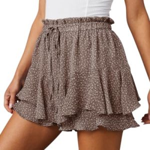 Flowy Shorts for Women Casual Boho Floral Skorts Ruffle Mini Skirts Running Tennis Butterfly Chiffon Shorts