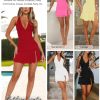 Women Sexy Halter Deep V Neck Ruched Bodycon Dress Summer Side Slit Mesh Hem Cocktail Club Party Short Mini Dresses