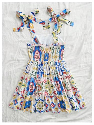 Women's Summer Floral Print Tie Shoulder Cami Dress Flare Hem Boho Mini Dress