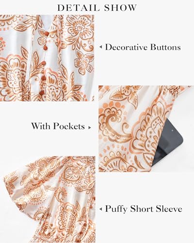 Women Summer Floral Short Dresses V Neck Short Sleeve Tiered Ruffle Boho Swing Dress A-Line Mini Dresses