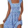 Summer Casual Cute Floral Flowy Square Neck Sundressses with Pocket Beach Dress for Women
