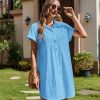 Women's Summer Dress 2025 Cotton Button Down Short Sleeve Tshirt Dresses Casual Flowy V Neck Loose Mini Beach Dress