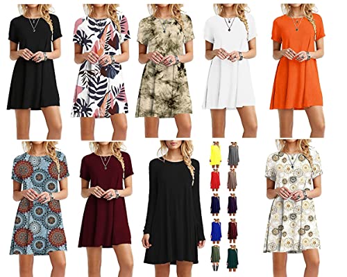 Women's Casual Plain Simple Loose Flowy Short-Sleeve T-Shirt Dress