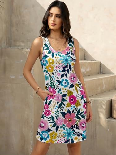 Women's Summer Dress 2025 Sleeveless Floral Boho Sundress Swimsuit Coverup Casual Loose Beach Vacation Tank Dresses