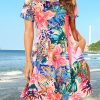 Womens Summer Dresses Beach Casual Loose Tshirt Floral Short Sleeve Flowy Pockets Sundresses