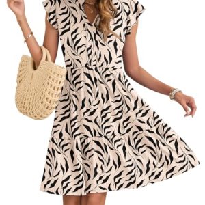 Women's Summer Ruffled Sleeve Dresses V Neck Empire Waist Mini Sundress with Pockets 2025 New
