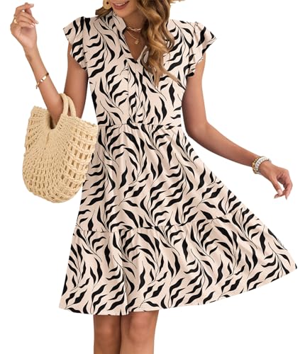 Women's Summer Ruffled Sleeve Dresses V Neck Empire Waist Mini Sundress with Pockets 2025 New