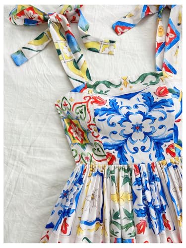 Women's Summer Floral Print Tie Shoulder Cami Dress Flare Hem Boho Mini Dress