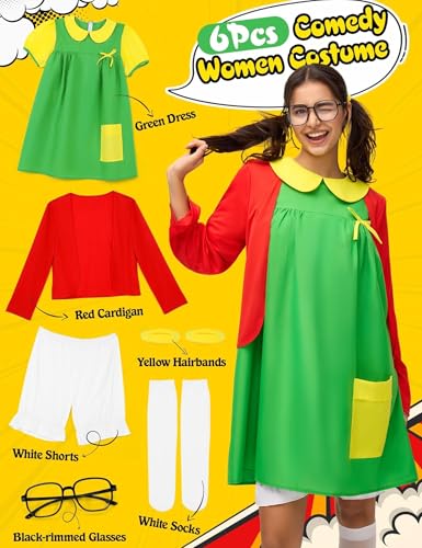 Halloween Costume Women Adult 6pcs Set Funny Cute Outfit Red Green Dress Costumes Plus Size Mexican Comedy Cosplay Party