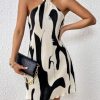Women's Summer Dress Printed Halter Neck Mini Casual Pleated Sundress Party Date Outfit