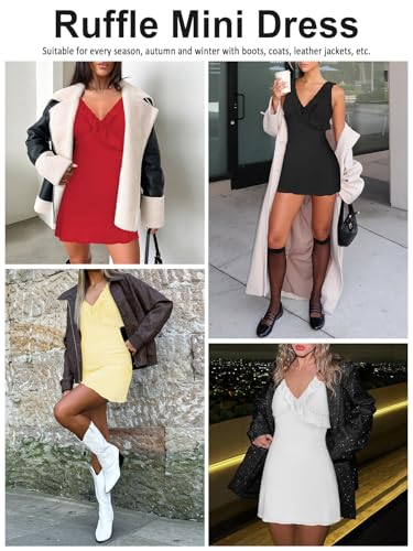 Women's Sexy V Neck Sleeveless Backless Ruffles Dress for Women Elegant Mesh Party Fitted Cocktail Mini Dresses