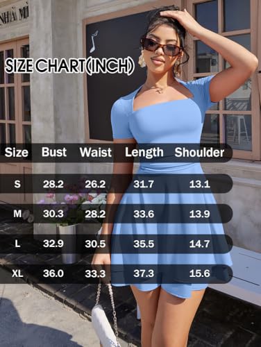 Women's Sexy Square Neck Short Sleeve Ruched Tiered Ruffle Hem Flowy Club Party Mini Dress