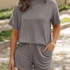 Two 2 Piece Sets for Women Short Sleeve Shirts High Waisted Shorts with Pockets Pajamas Lounge Matching Set