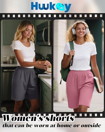 3 Pack Women's 8" Bermuda Shorts, High Waist Stretch Casual Knee Length Bottoms Summer Athletic Gym Short with Pocket