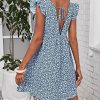 Women Boho Floral Summer Dresses Casual Backless V Neck Mini Dress Ruffle Beach Sundress
