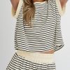 2 Piece Lounge Set Women Stripe Knit Short Sleeve Tee Shirts Shorts Casual Summer Loungewear Shorts Sets