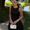 Women's Ruffle Hem Boat Neck Mini Dress Sleeveless Ruched Corset Short Party Dresses