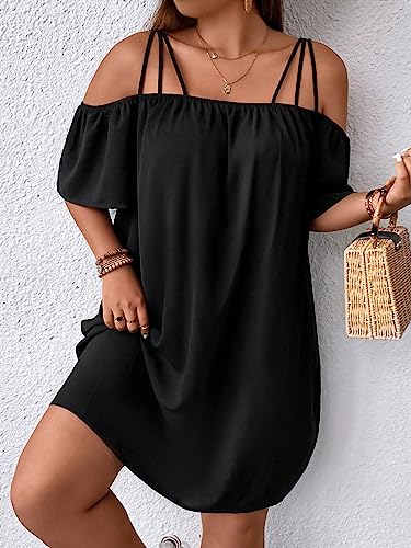 Women's Plus Size Dresses Off Shoulder Short Sleeve Short Dresses Causal Loose Tunic Summer Dress