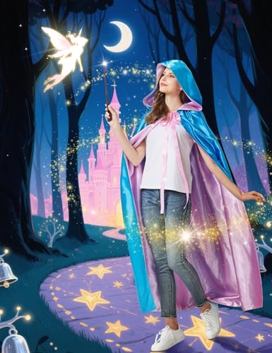 Blue Fairy Hooded Cloak Costume Cape Cosplay Princess Costume for Women Adult Halloween Outfit Girl