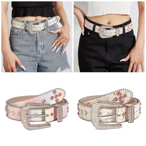 Colorful Rhinestones Belt for Women Girl Sequined Pants Belt Bead Trim Belts for Shorts Dress Fashion Waist Accessories