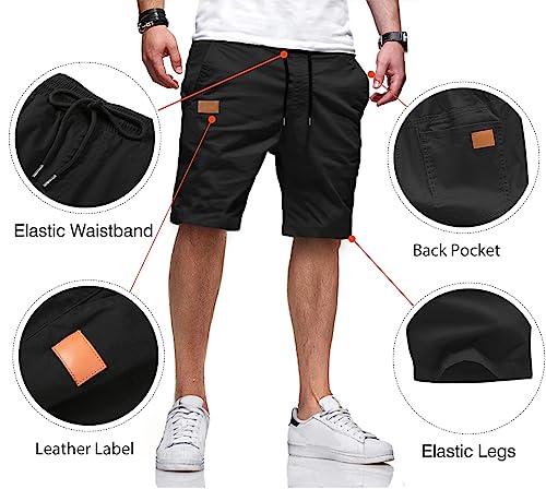 Mens Casual Shorts - Cotton Drawstring Summer Beach Stretch Twill Chino Golf Shorts