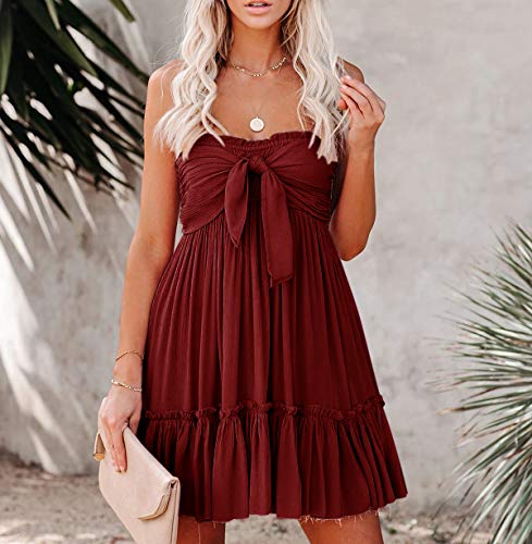Women's Summer Cotton Boho Beach Sleeveless Tie Front Mini Dress Tube Top Dress