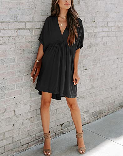 Women's Babydoll Short Sleeve Tunic Dress V Neck Cute Casual Loose Dresses
