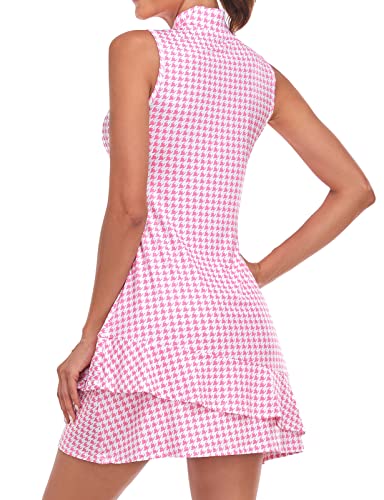 Tennis Dress for Women Sleeveless Golf Dresses with Shorts and Pockets Ruffle Zip Up Stand Collar Golf Outfits