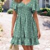 Womens Cute Floral Smocked V Neck Flutter Sleeve Sundress with Pockets Casual Spring Summer Dresses for Women 2025