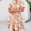 Women Summer Floral Short Dresses V Neck Short Sleeve Tiered Ruffle Boho Swing Dress A-Line Mini Dresses