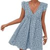 Women Boho Floral Summer Dresses Casual Backless V Neck Mini Dress Ruffle Beach Sundress