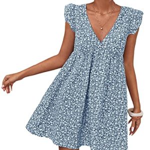 Women Boho Floral Summer Dresses Casual Backless V Neck Mini Dress Ruffle Beach Sundress