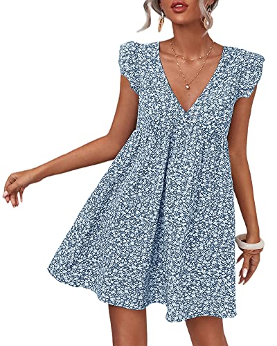 Women Boho Floral Summer Dresses Casual Backless V Neck Mini Dress Ruffle Beach Sundress