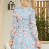 Women's Dress Floral Print Ruched Waist Dress - V Neck A Line Short Dress Dress IPADSA(Large)