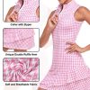 Tennis Dress for Women Sleeveless Golf Dresses with Shorts and Pockets Ruffle Zip Up Stand Collar Golf Outfits