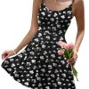 Women's Summer Dress Adjustable Spaghetti Strap Floral Mini Casual Dress with Pockets Fit & Flare Beach Sundress