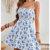 Women's Boho Floral Print Sleeveless Sundress Ruched Bust Flare Hem Vacation Cami Short Dress