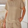 Womens 2 Piece Sets Summer Lounge Sets Striped Short Sleeve Oversized T Shirts Drawstring Shorts Matching Set