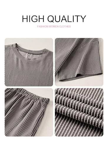 Two 2 Piece Sets for Women Short Sleeve Shirts High Waisted Shorts with Pockets Pajamas Lounge Matching Set