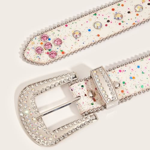 Colorful Rhinestones Belt for Women Girl Sequined Pants Belt Bead Trim Belts for Shorts Dress Fashion Waist Accessories