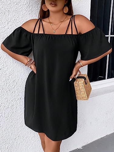 Women's Plus Size Dresses Off Shoulder Short Sleeve Short Dresses Causal Loose Tunic Summer Dress
