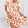 Women Summer Floral Short Dresses V Neck Short Sleeve Tiered Ruffle Boho Swing Dress A-Line Mini Dresses